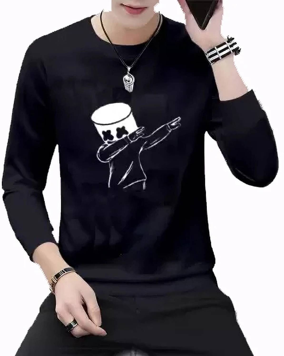 AFCollection Printed Men Round Neck Black T-Shirt