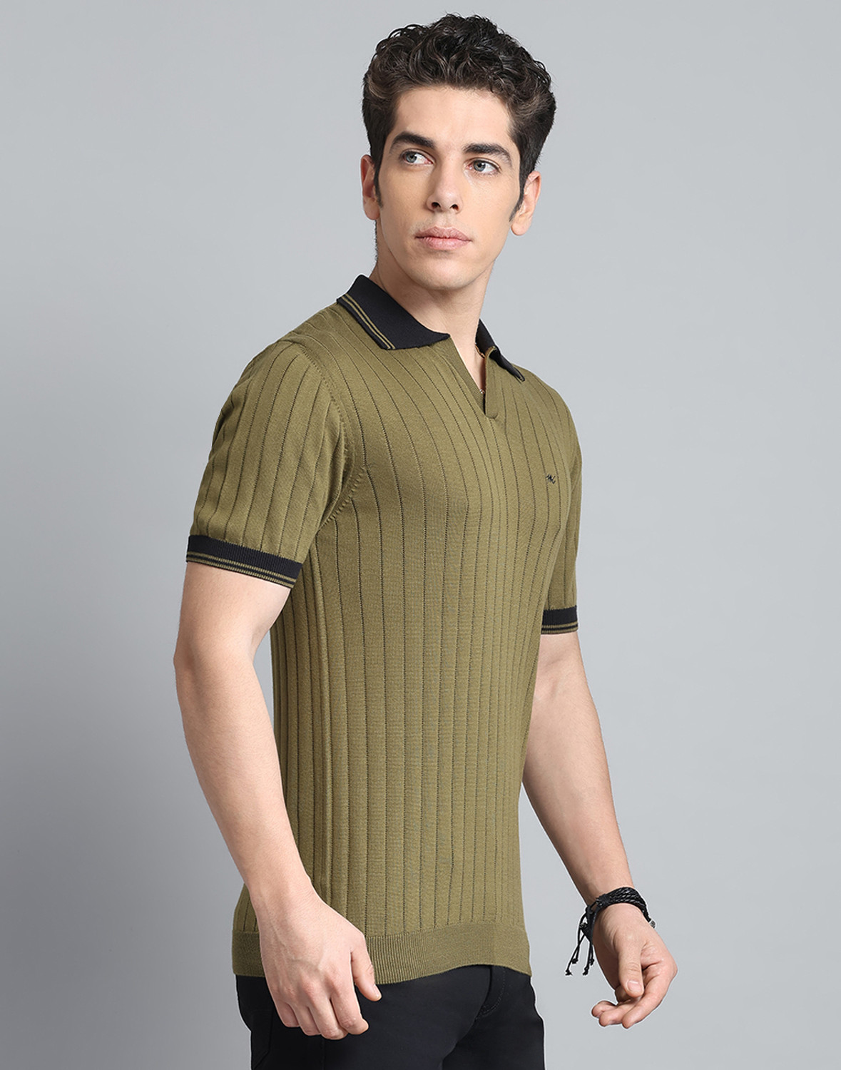 Image of MONTE CARLO Self Design Men Polo Neck Light Green T-Shirt