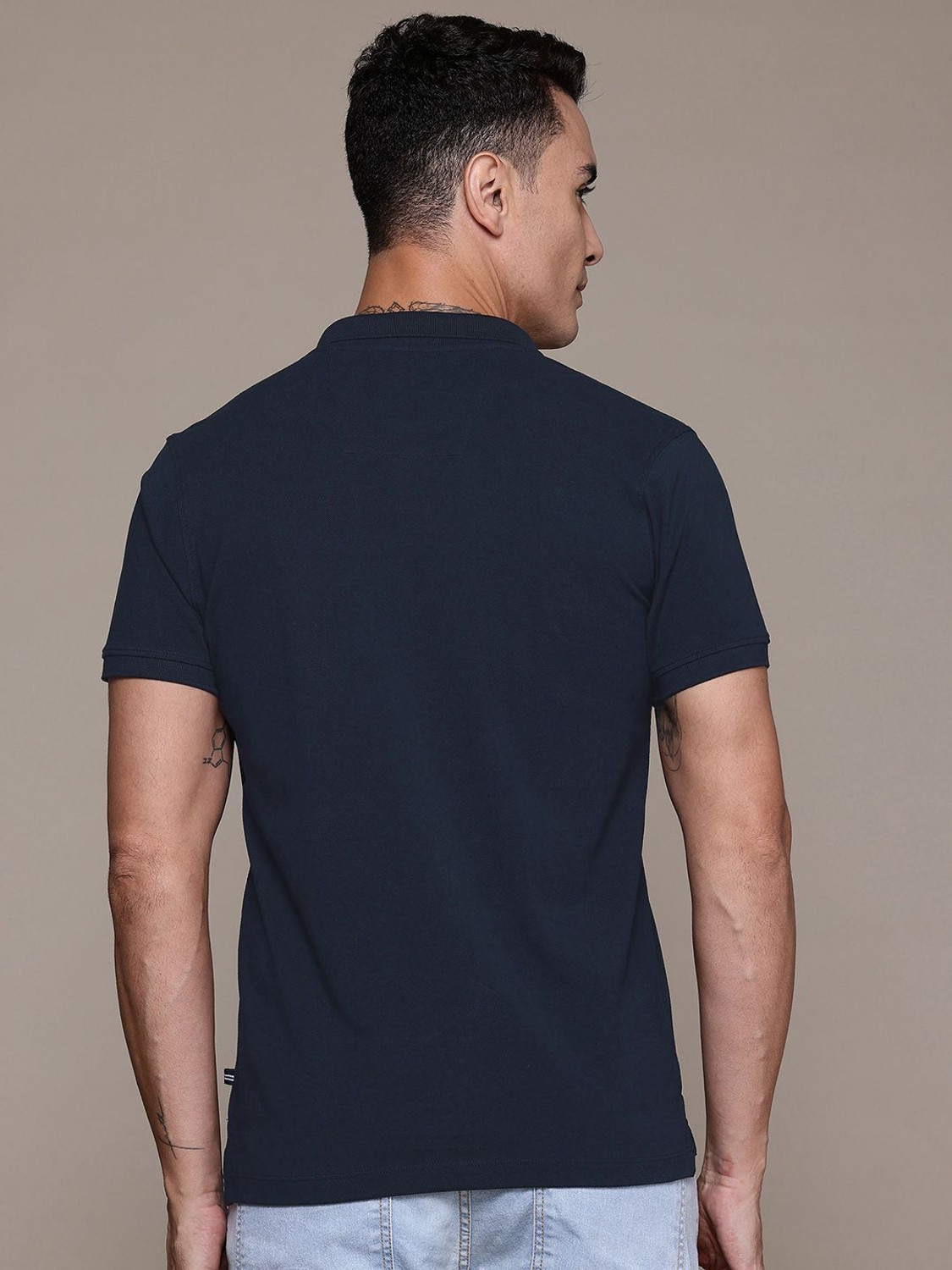 Image of NAUTICA Solid Men Polo Neck Blue T-Shirt