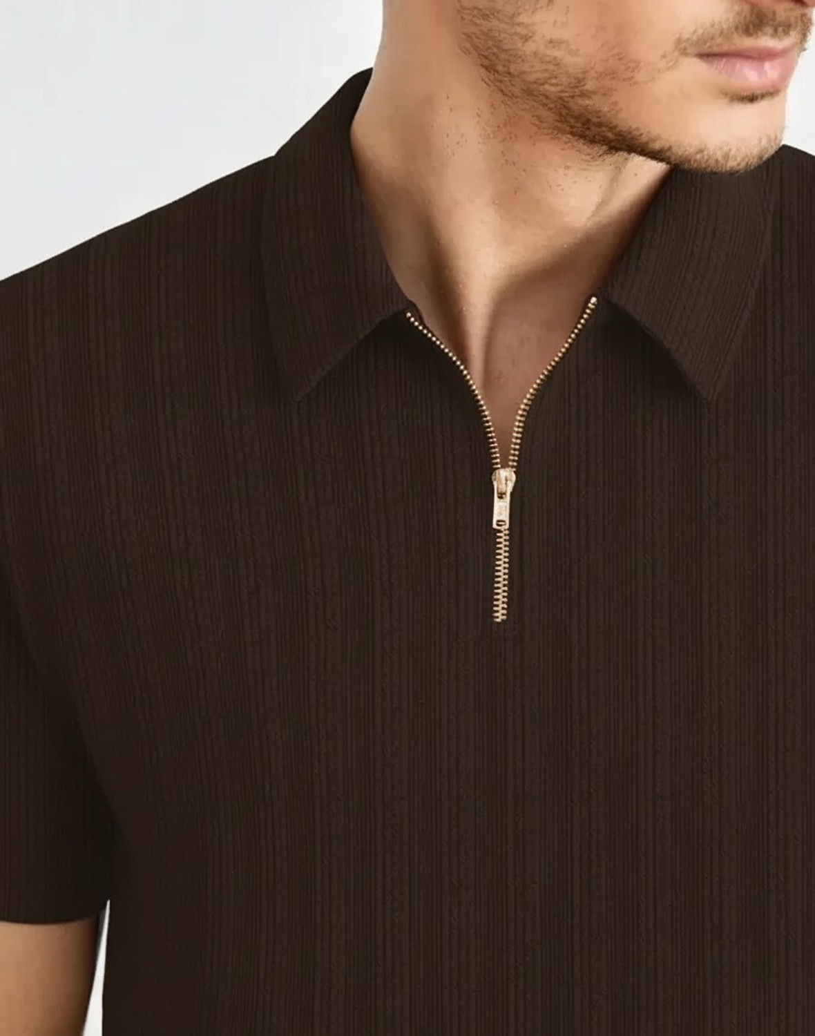 Image of RUPRA Self Design Men Polo Neck Brown T-Shirt