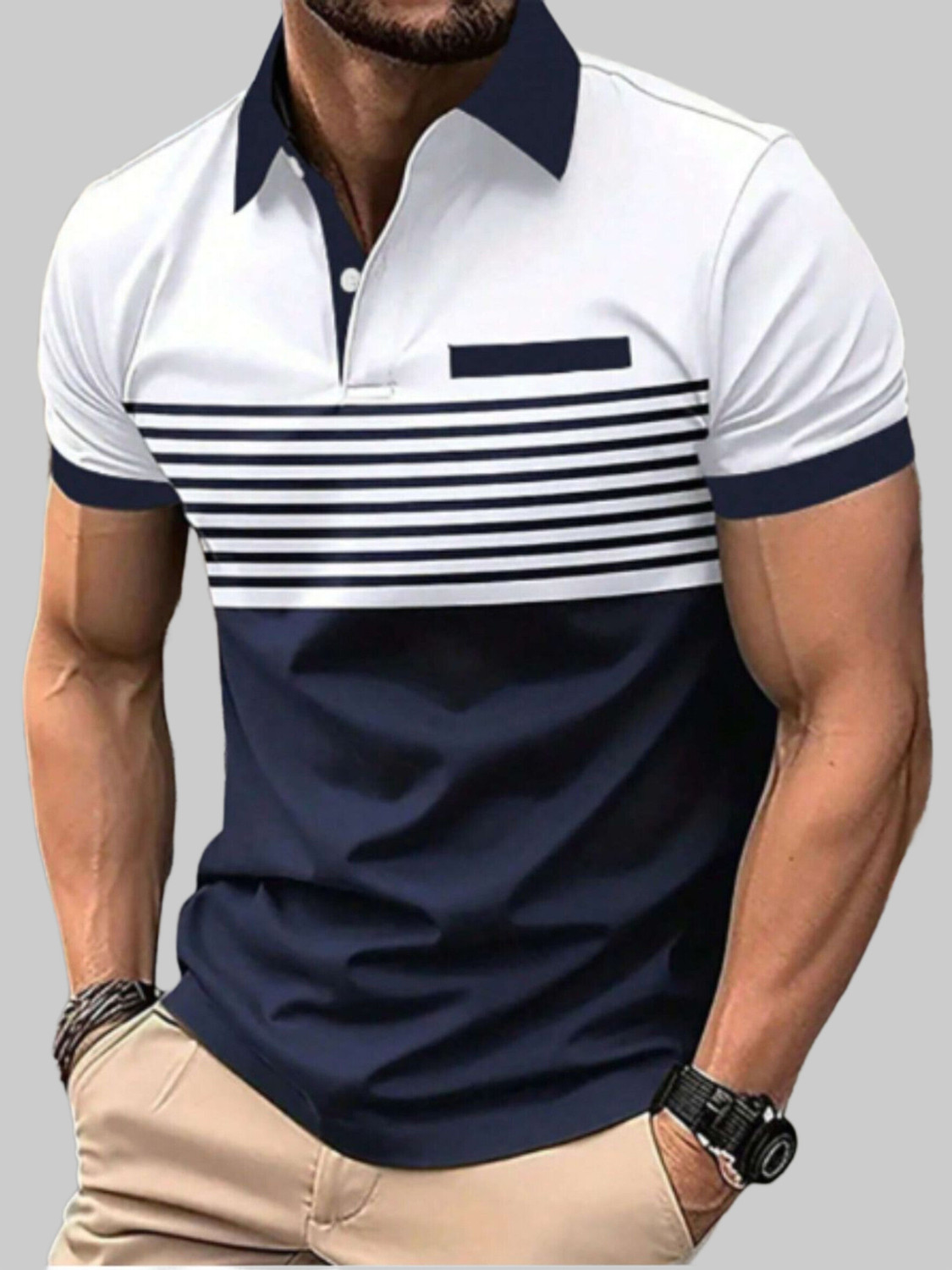 Image of TAZO Printed Men Polo Neck Blue, White T-Shirt