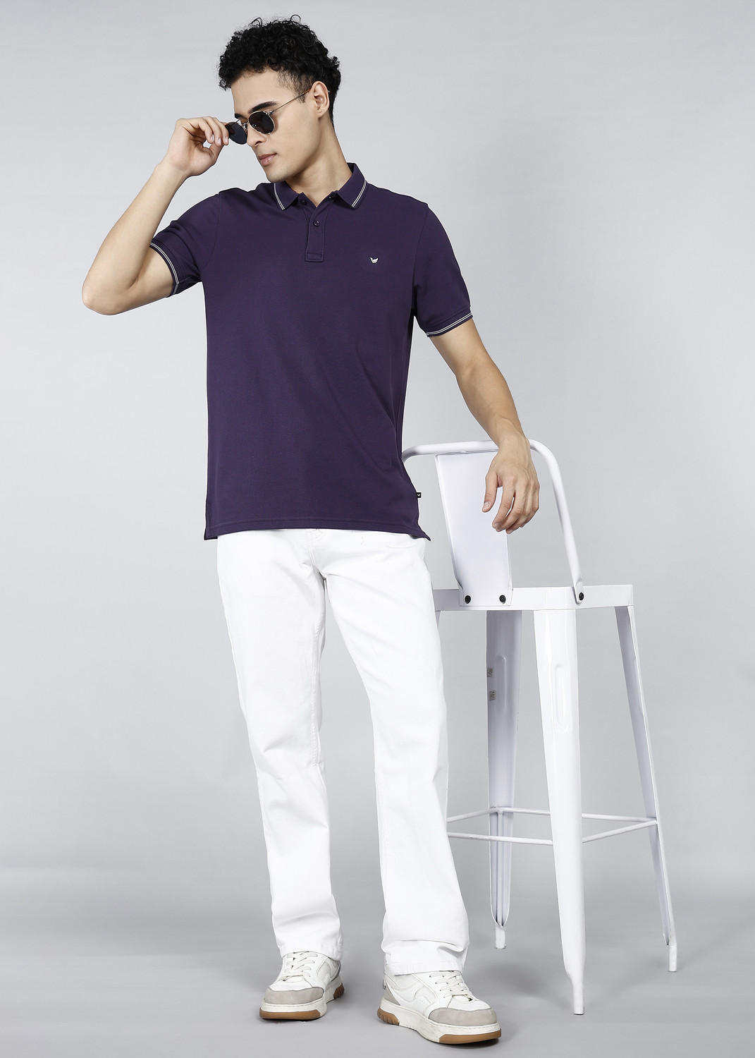 Image of Blackberrys Solid Men Polo Neck Purple T-Shirt
