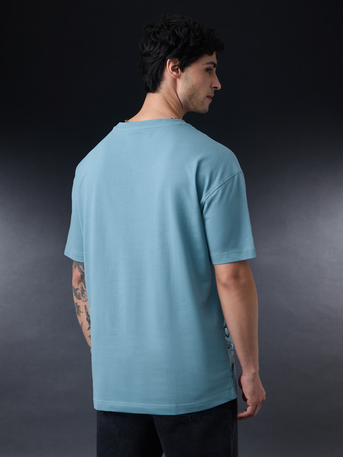 Image of The Souled Store Printed Men Round Neck Blue T-Shirt