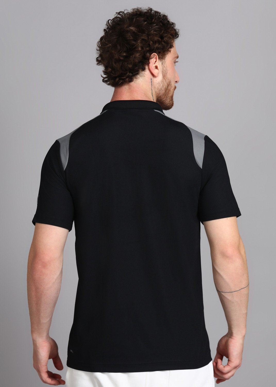 Image of PUMA Colorblock Men Polo Neck Black T-Shirt