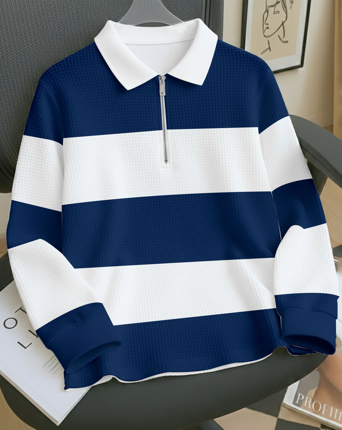 Image of AOOSH Full Sleeve Striped Men Sweatshirt