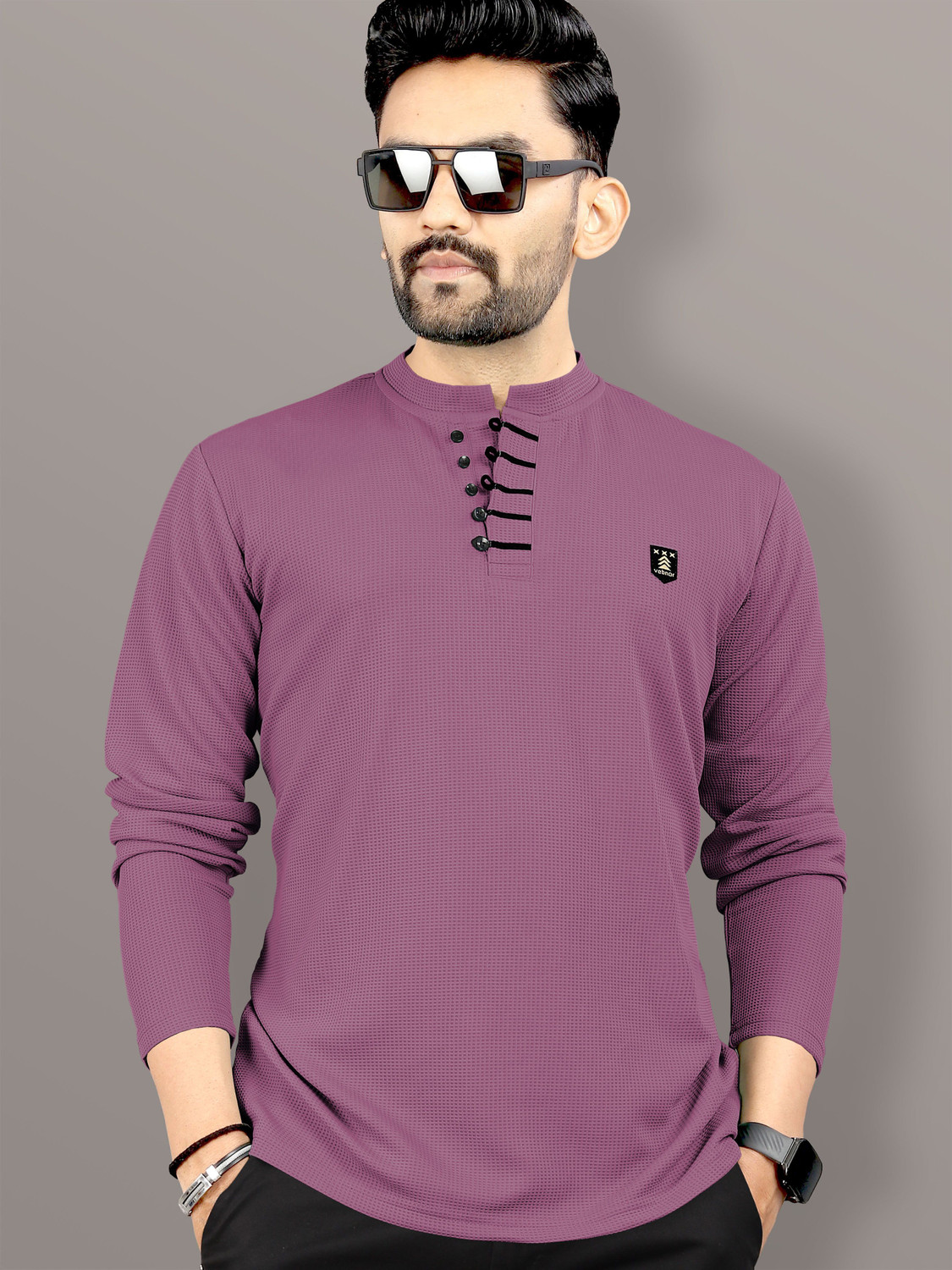Image of VeBNoR Self Design Men Polo Neck Purple T-Shirt