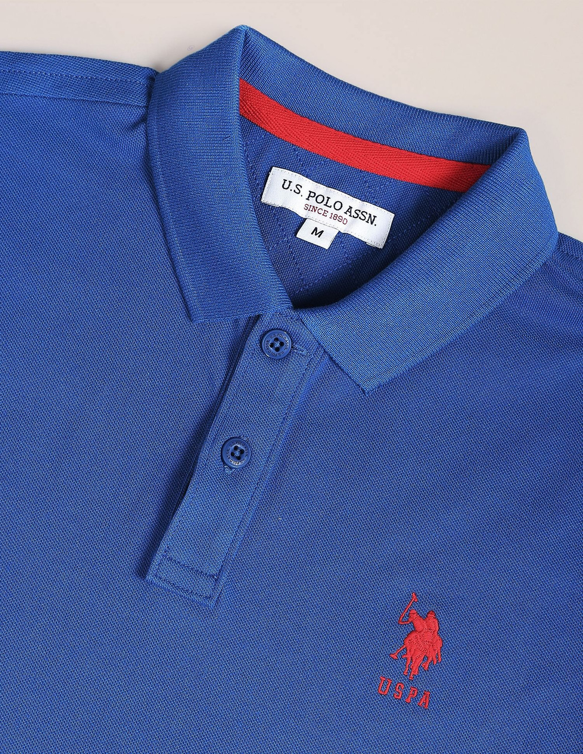 Image of U.S. POLO ASSN. Solid Men Polo Neck Blue T-Shirt