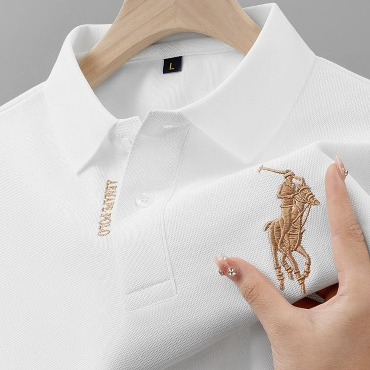 Image of hasti enterprise Embroidered Men Polo Neck White T-Shirt