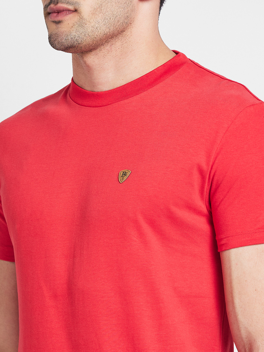 Image of BEING HUMAN Solid Men Round Neck Red T-Shirt
