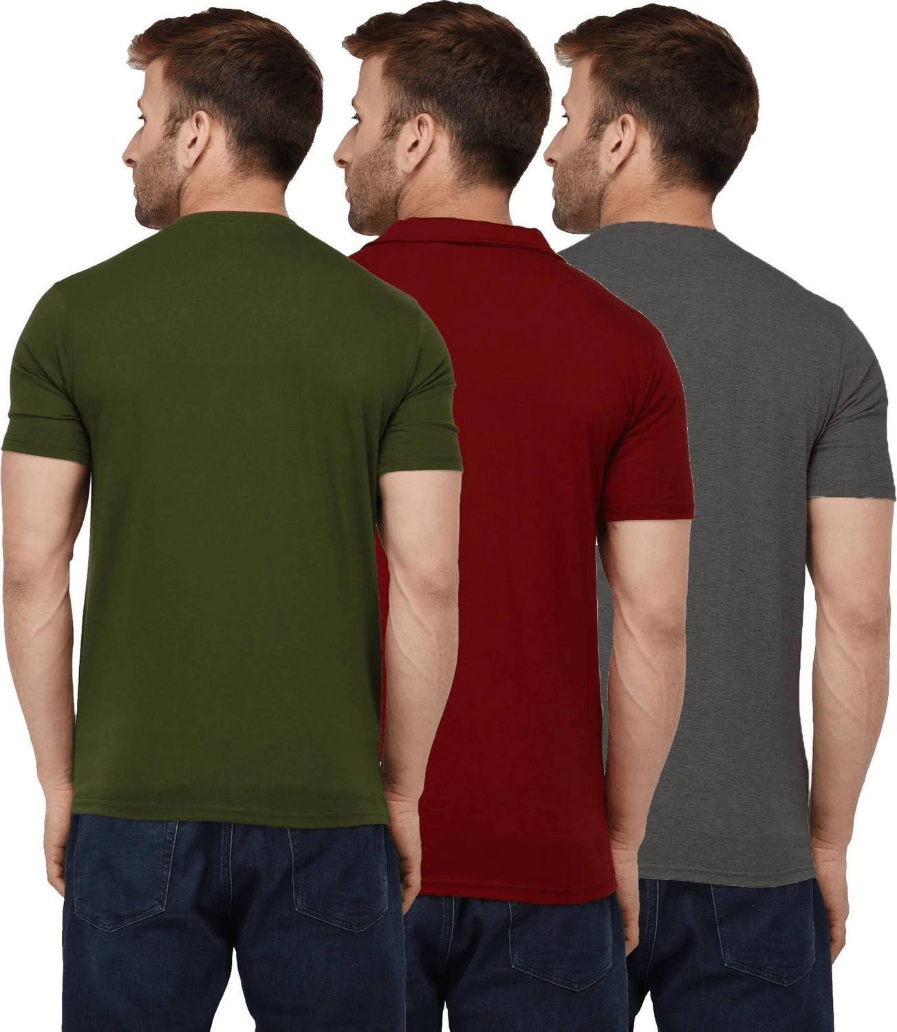 Image of London Hills Solid Men Round Neck Multicolor T-Shirt