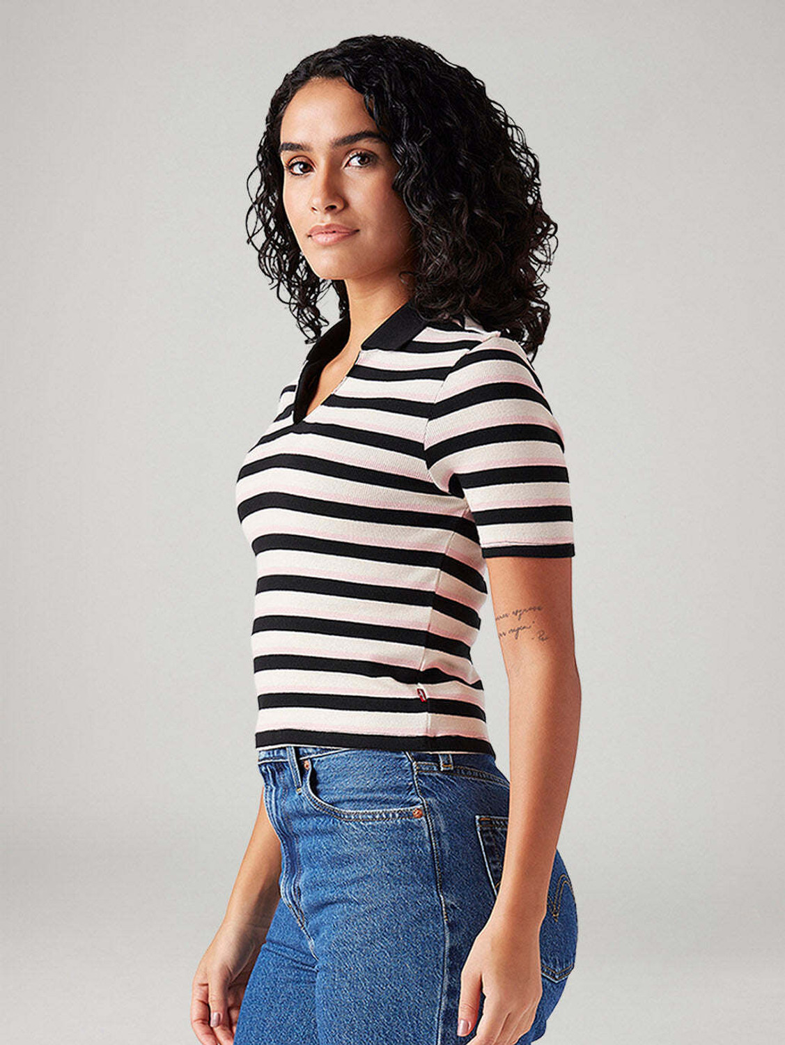 Image of LEVI'S Striped Women Polo Neck Multicolor T-Shirt