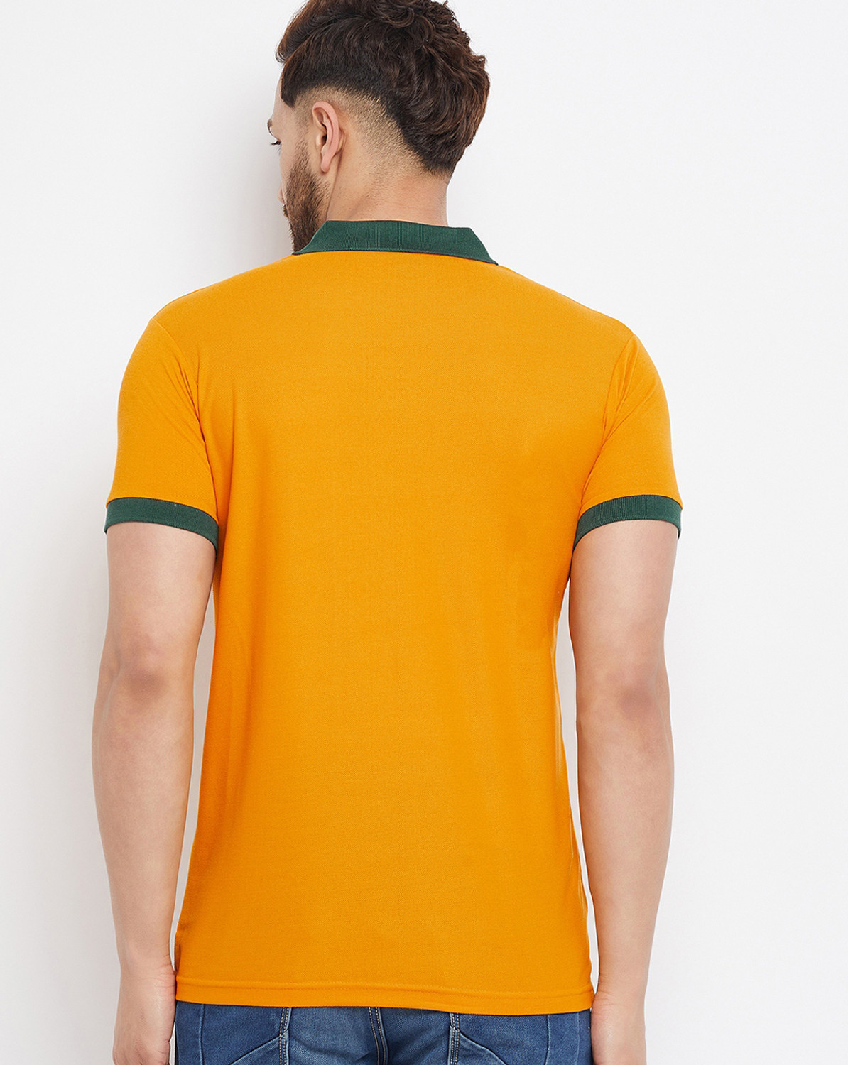 Image of The Million Club Printed Men Polo Neck Gold T-Shirt