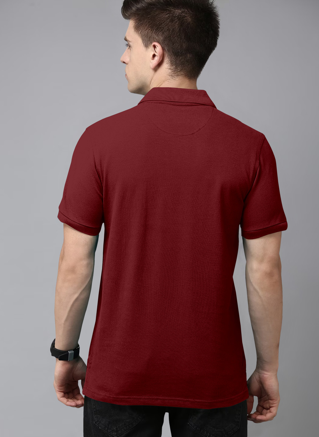 Image of Triptee Solid Men Polo Neck Maroon T-Shirt
