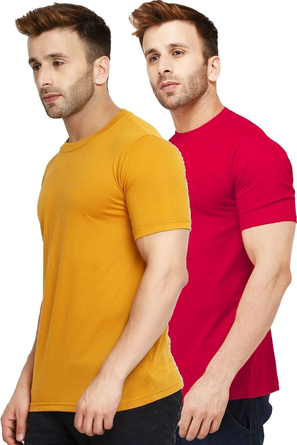 Image of New Trends Collection Solid Men Round Neck Red, Yellow T-Shirt