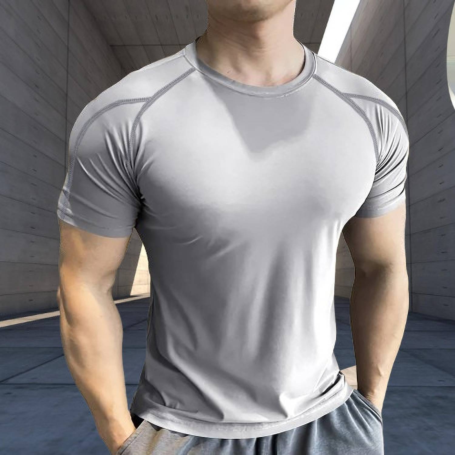 BELACHY Men Grey Round Neck T-Shirt - Image 1