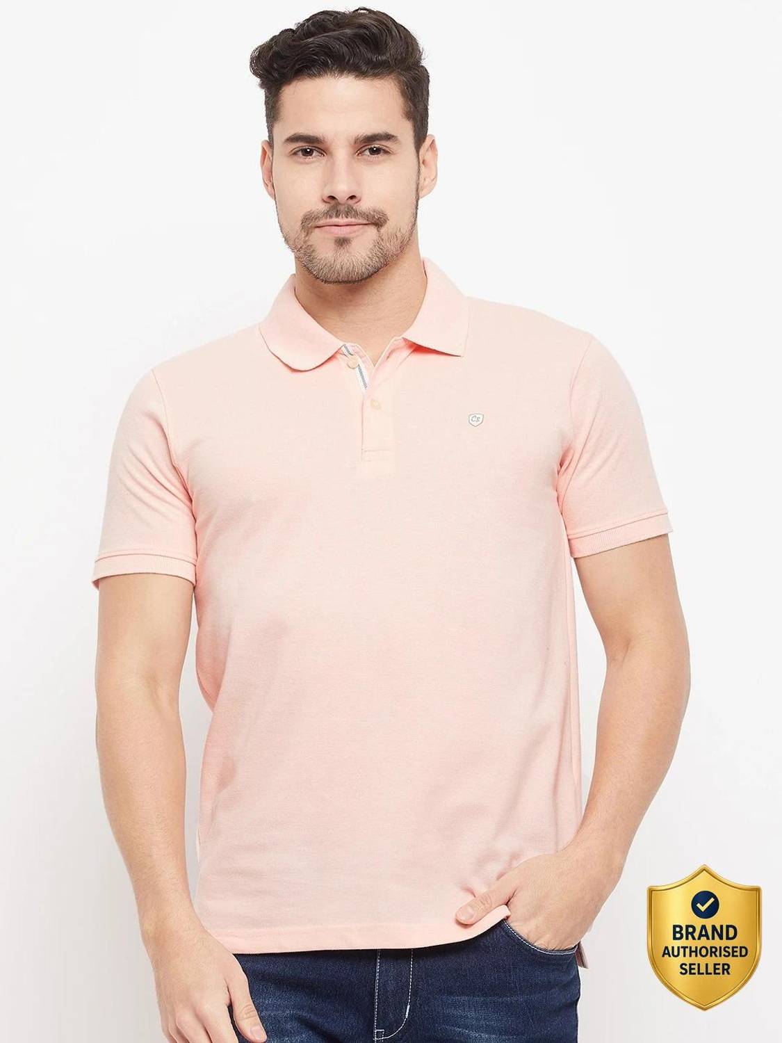 CANTABIL Solid Men Polo Neck Pink T-Shirt