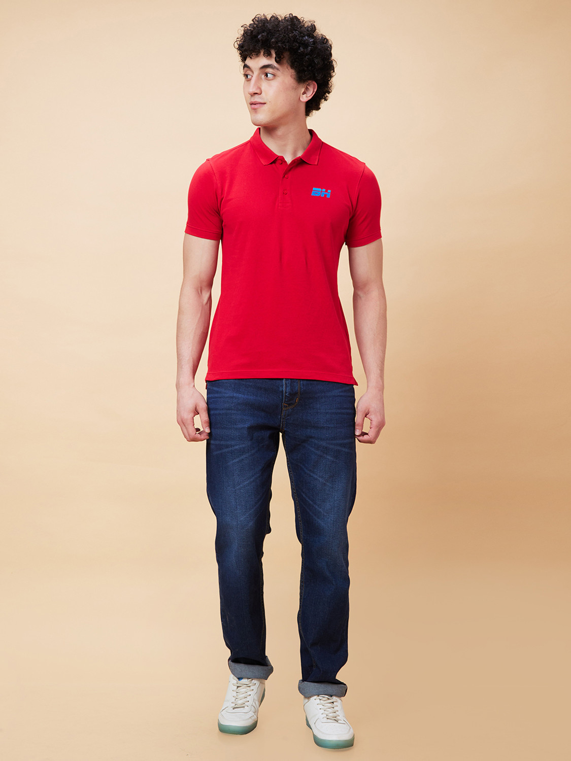 Image of BEING HUMAN Solid Men Polo Neck Red T-Shirt