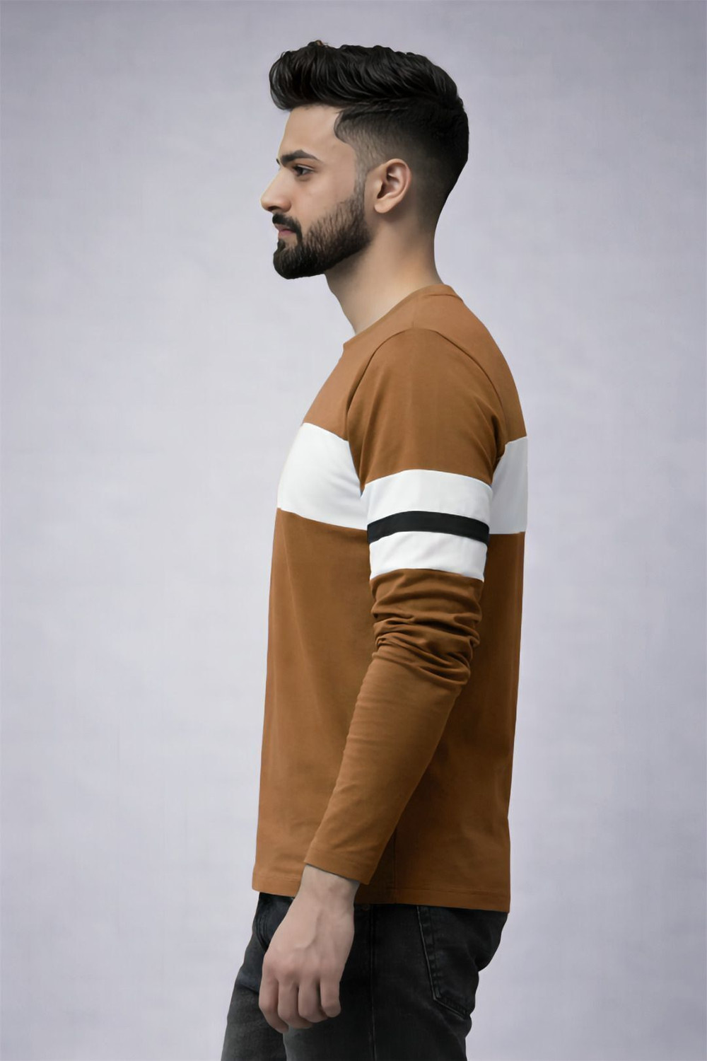 Image of THE DRY STATE Colorblock Men Round Neck Brown T-Shirt