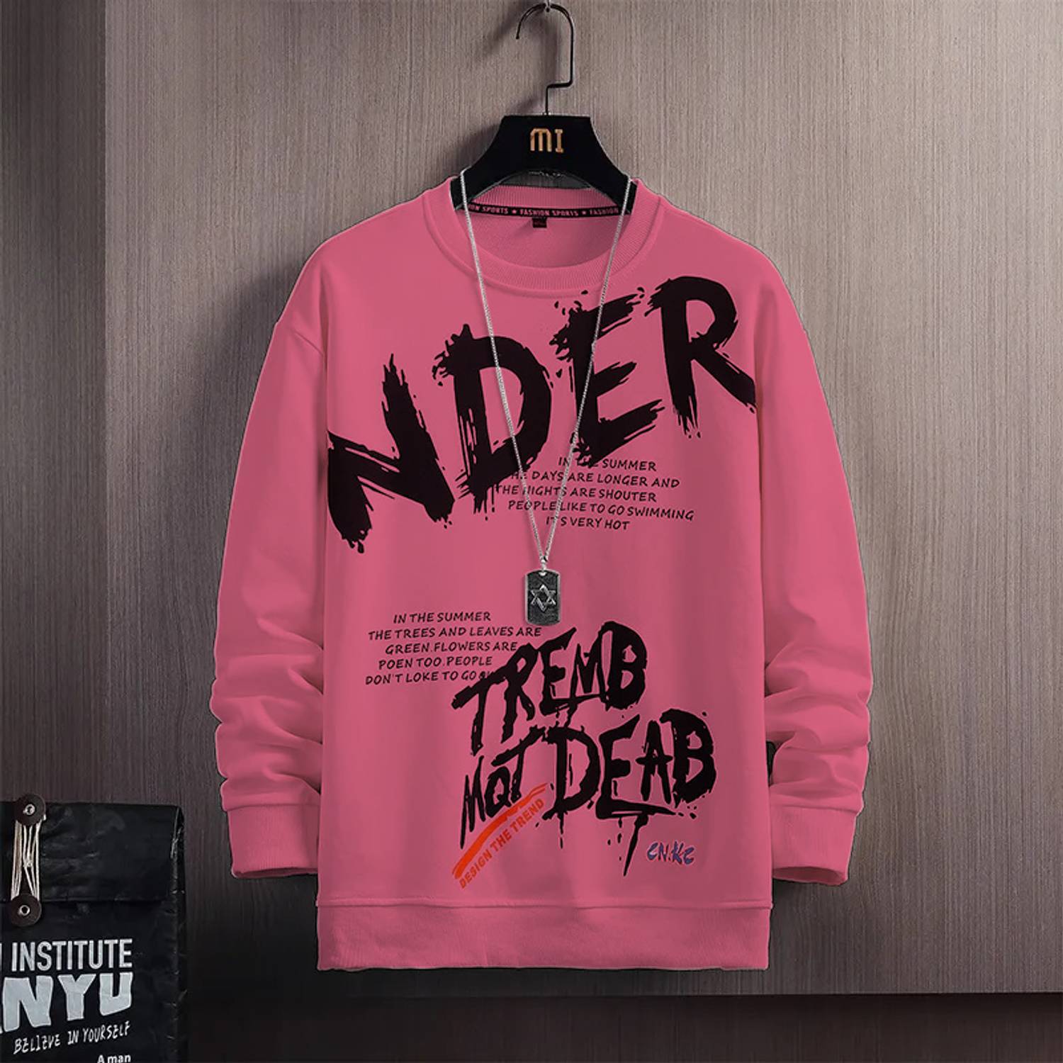 Yobdel Men Typography Round Neck Cotton Blend Pink T-Shirt
