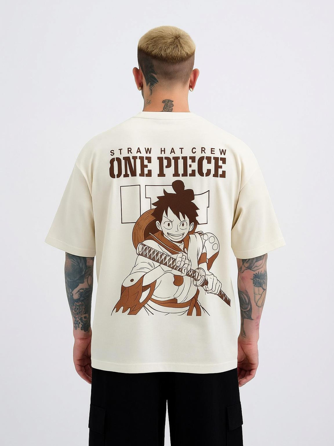 Image of Crazybee - CB Graphic Print Men Round Neck Beige T-Shirt
