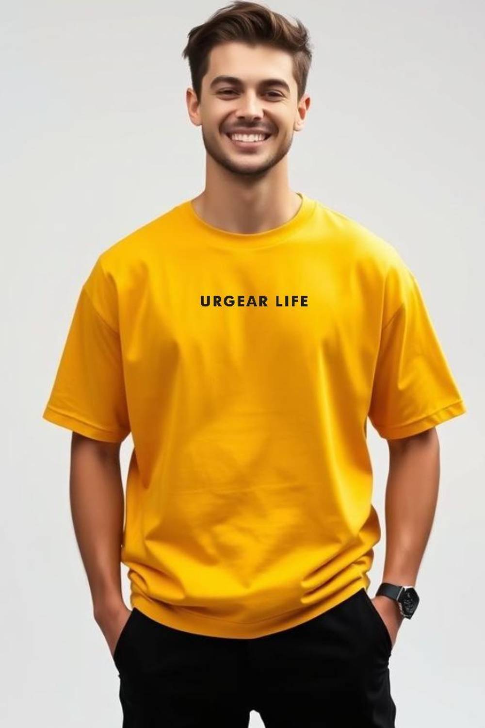 UrGear Men Printed Round Neck Cotton Blend Yellow T-Shirt