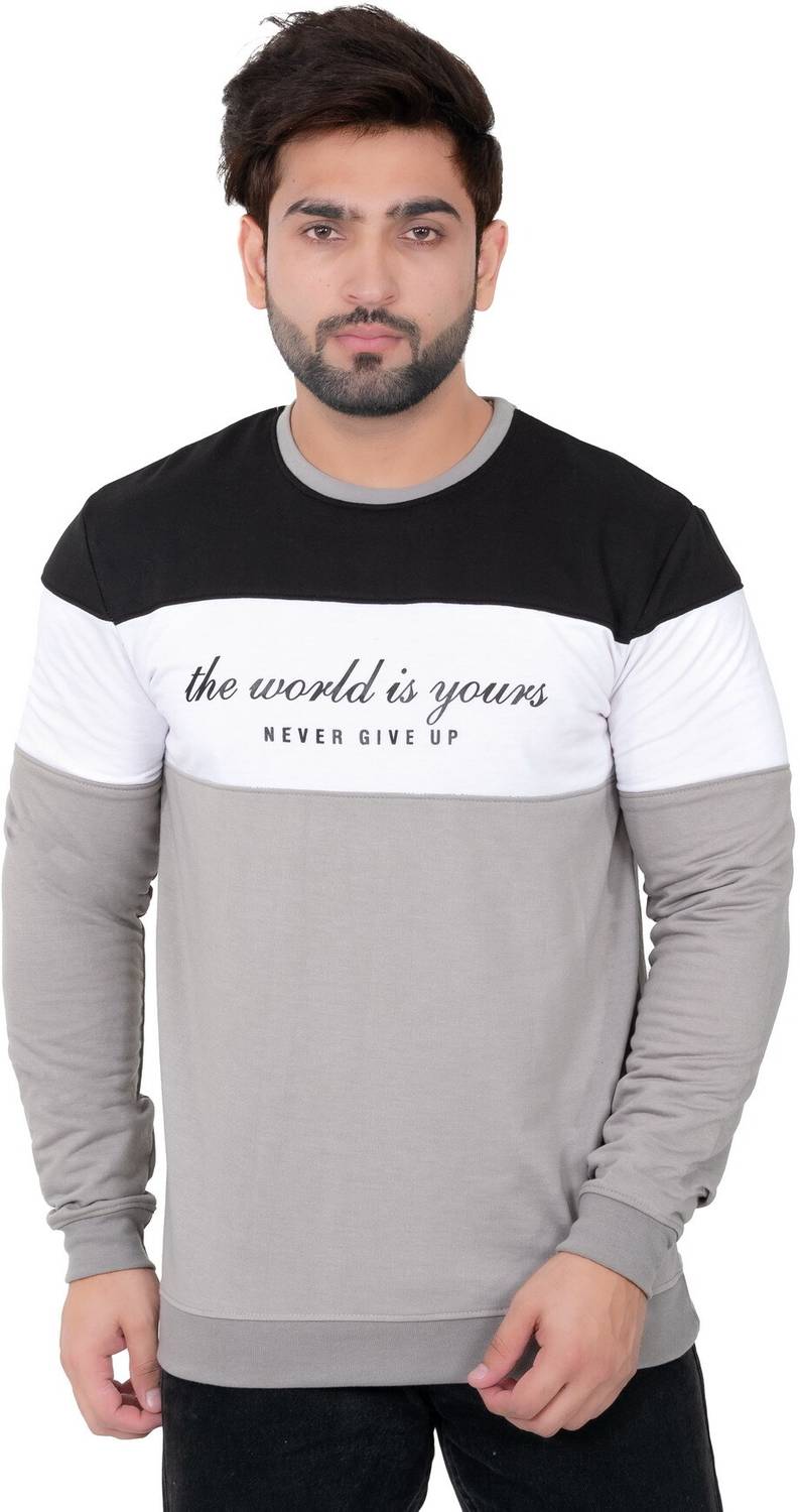 E-MAX Men Printed Round Neck Polyester Grey T-Shirt