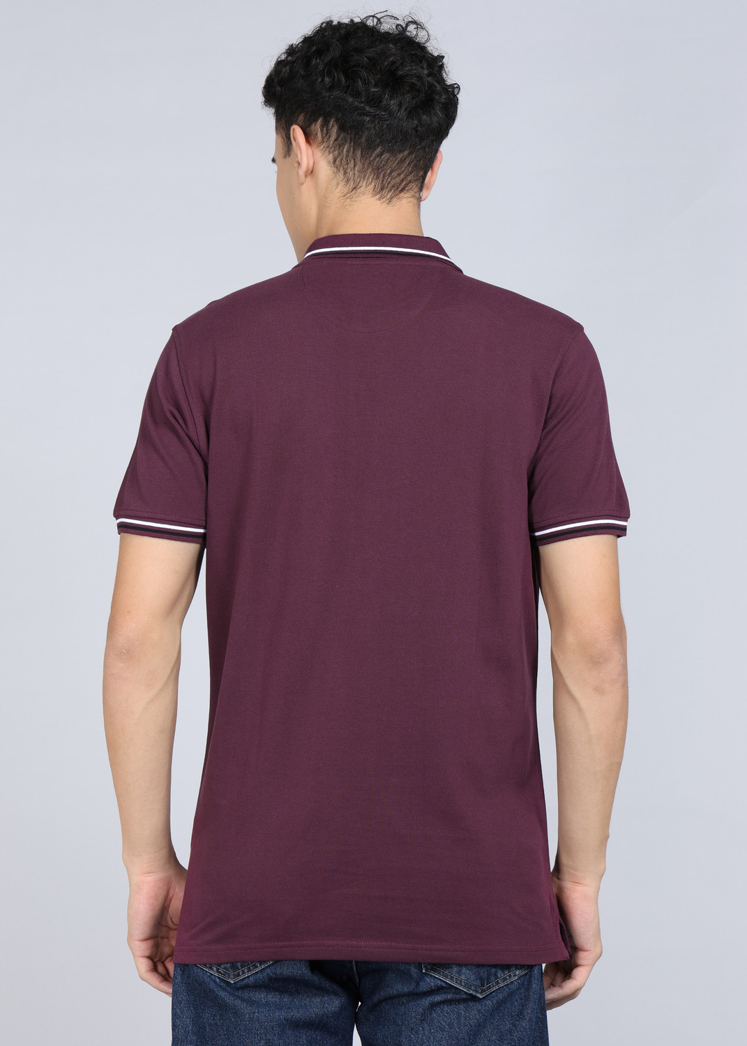 Image of Louis Philippe Sport Slim Fit Casual Men Solid Polo Neck Pure Cotton Purple T-Shirt