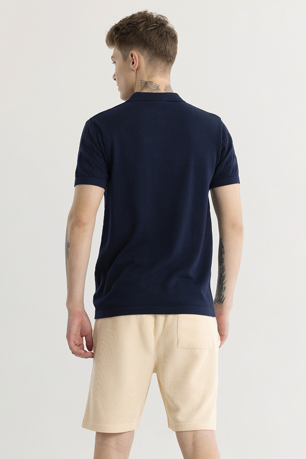 Image of Snitch Printed Men Polo Neck Blue T-Shirt