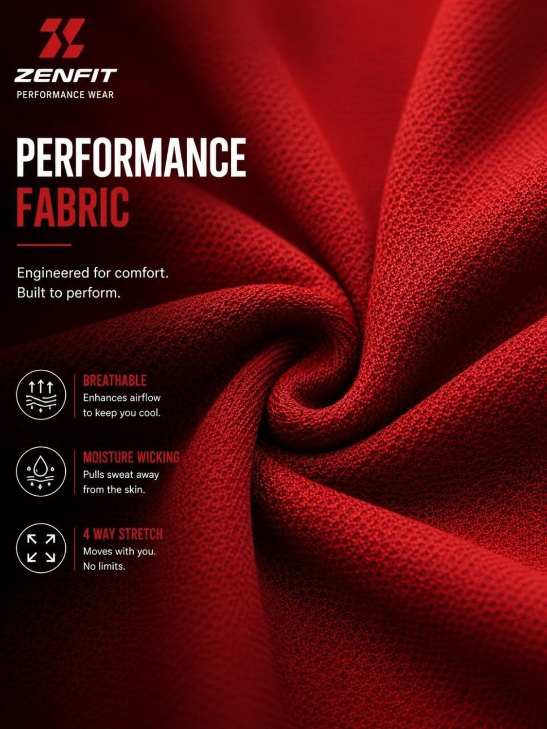 Image of zenfit Men Self Design Zip Neck Polyester Red T-Shirt