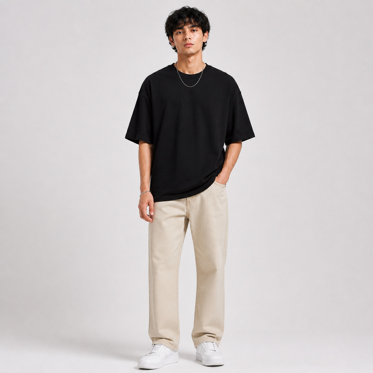 Image of Greyscale Printed Men Round Neck Black T-Shirt