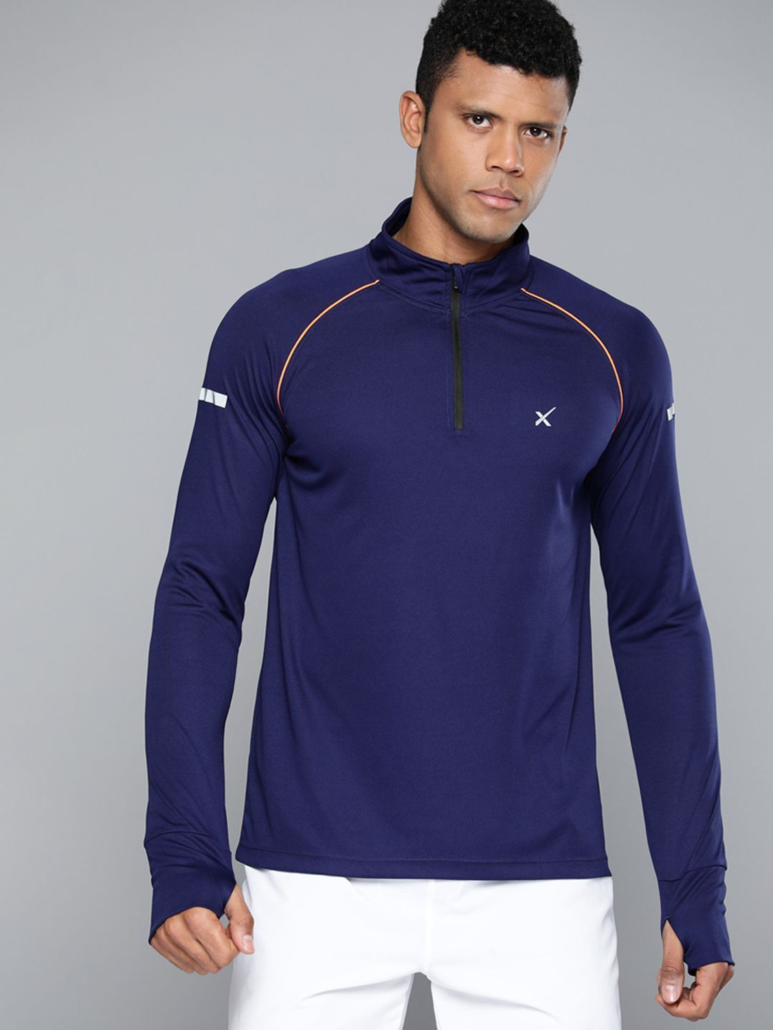 Image of HRX by Hrithik Roshan Solid Men High Neck Blue T-Shirt