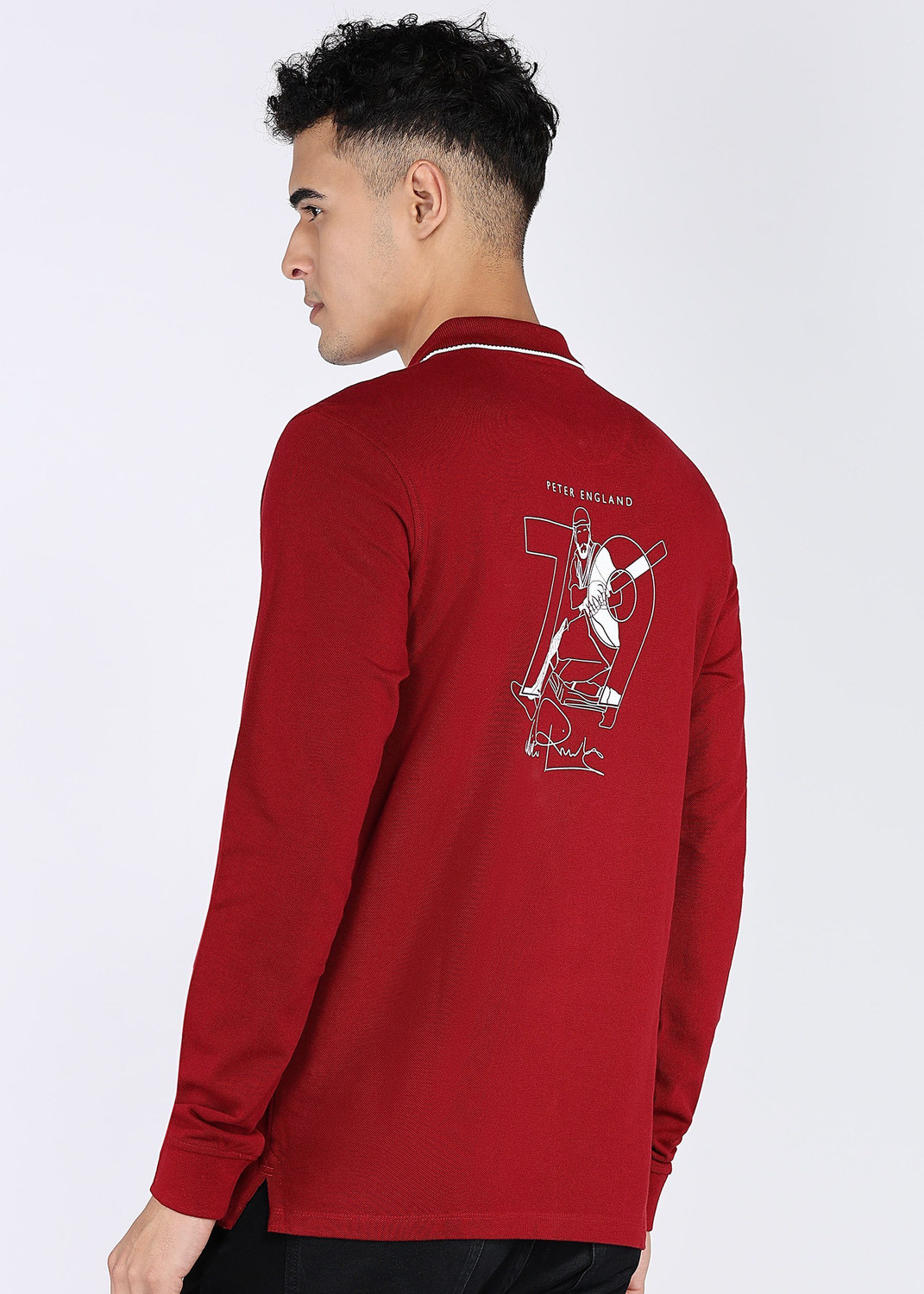 Image of PETER ENGLAND Solid Men Polo Neck Red T-Shirt