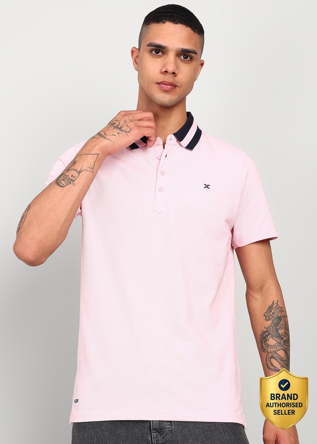 Image of KILLER Solid Men Polo Neck Pink T-Shirt