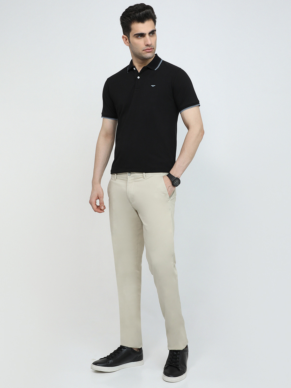 Image of PARK AVENUE Solid Men Polo Neck Black T-Shirt