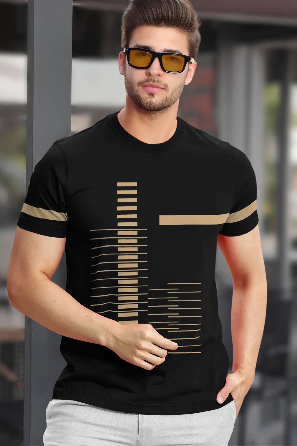 TRIPR Men Printed Round Neck Cotton Blend Black T-Shirt