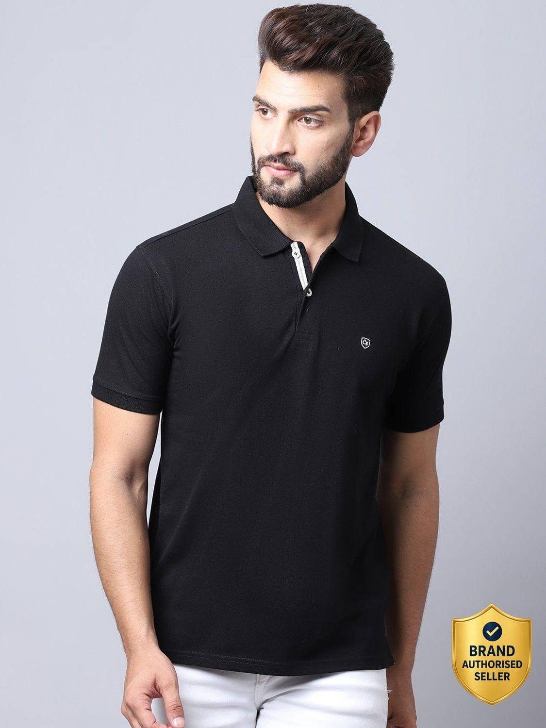 CANTABIL Solid Men Polo Neck Black T-Shirt
