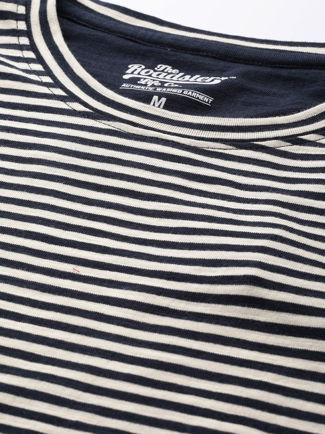 Image of Roadster Striped Men Round Neck Black T-Shirt
