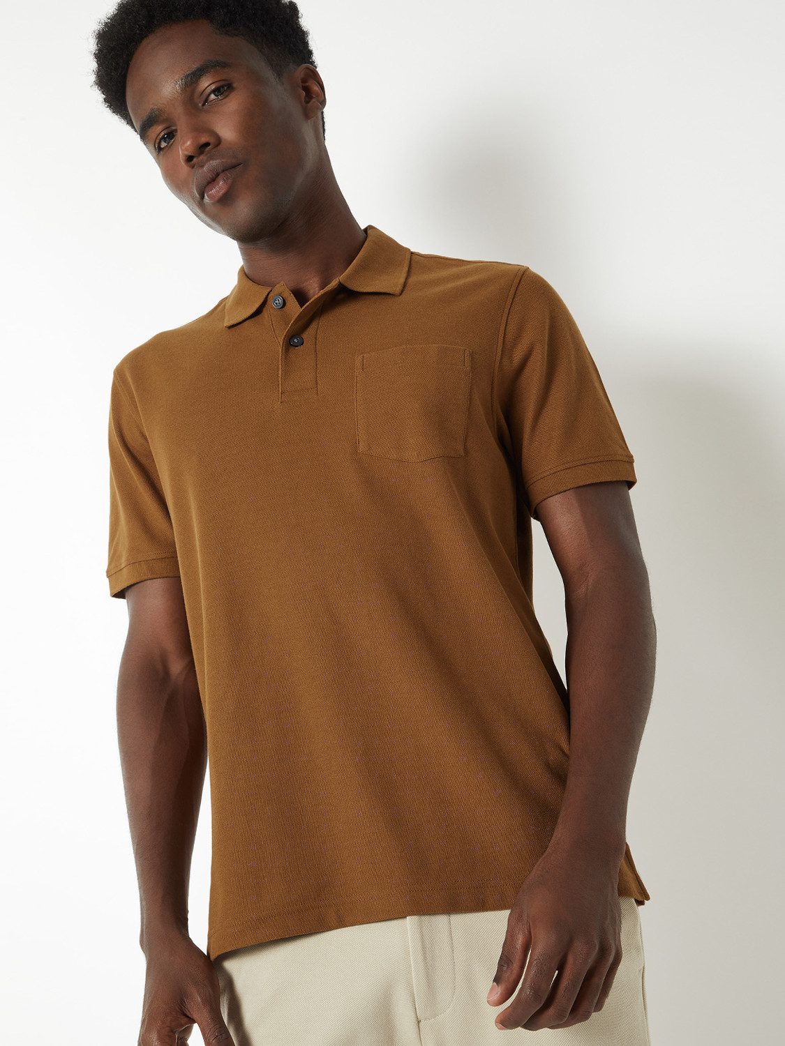 Image of MAX Self Design Men Polo Neck Yellow T-Shirt