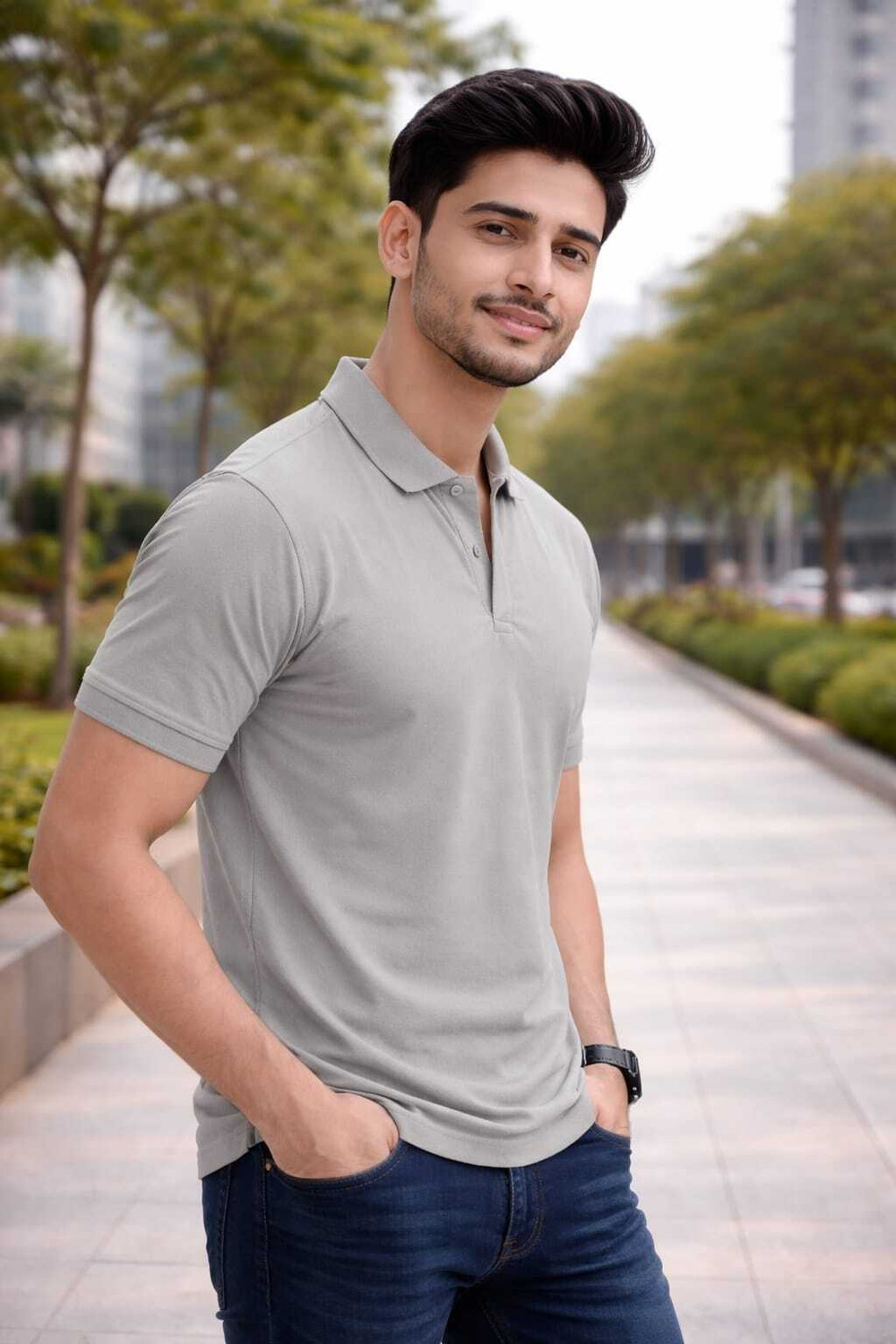 Image of RDSFashion Solid Men Polo Neck Grey T-Shirt