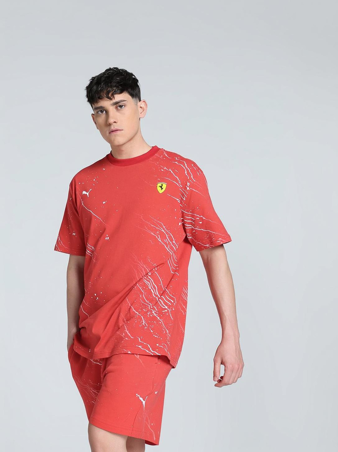 Image of PUMA Printed Men Crew Neck Red T-Shirt