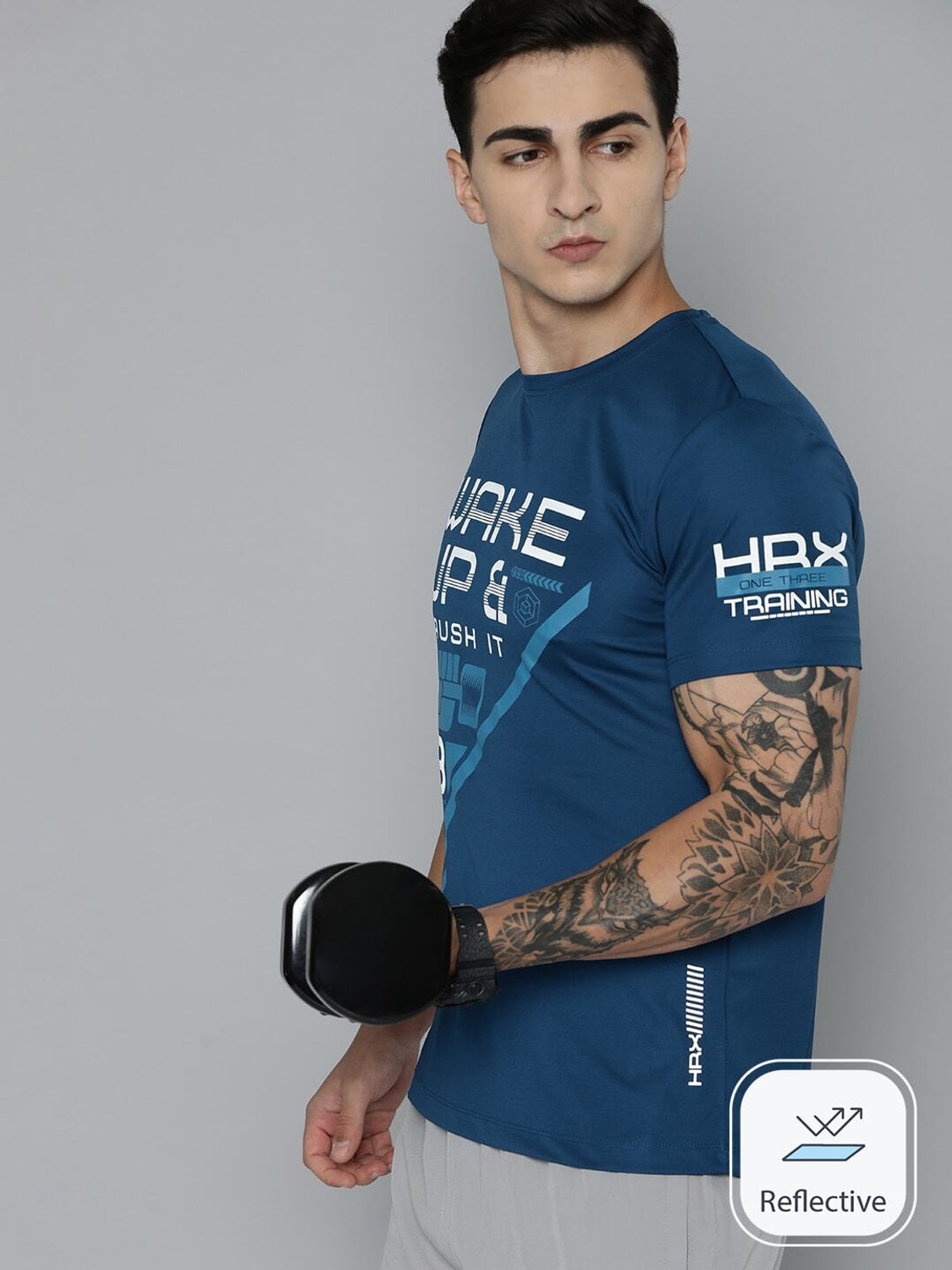 Image of HRX by Hrithik Roshan Printed Men Round Neck Blue T-Shirt