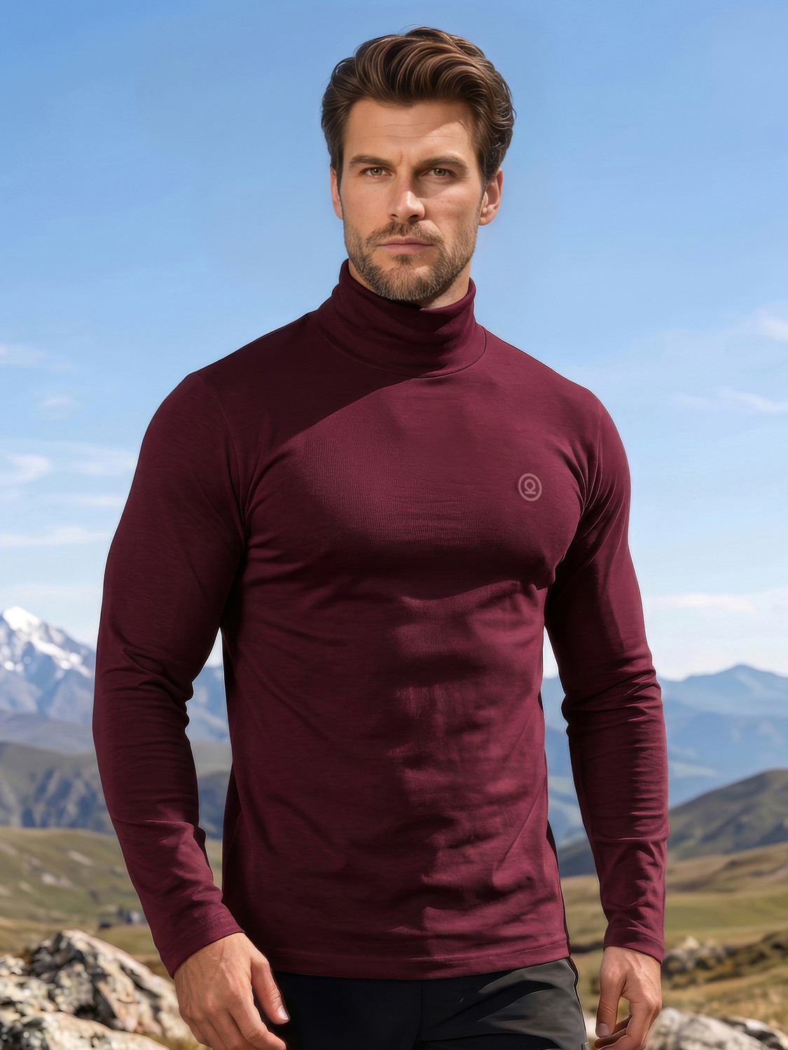 Image of CHKOKKO Solid Men High Neck Purple T-Shirt