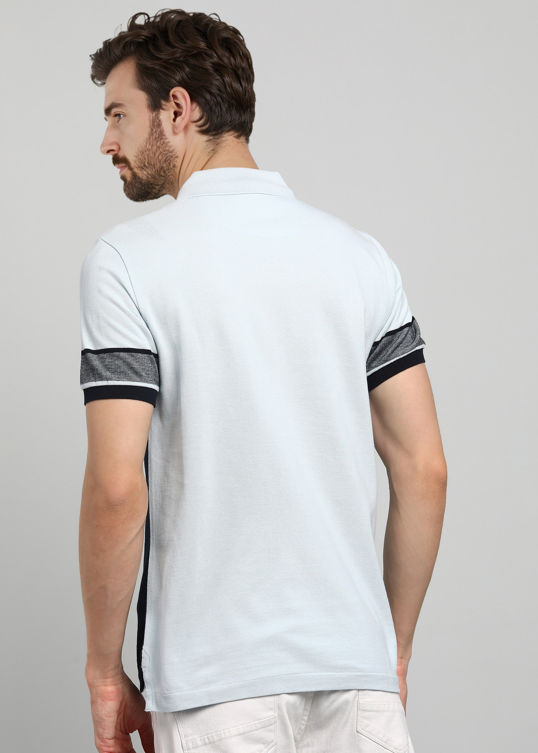Image of U.S. POLO ASSN. Men Colorblock Polo Neck Pure Cotton Light Blue T-Shirt