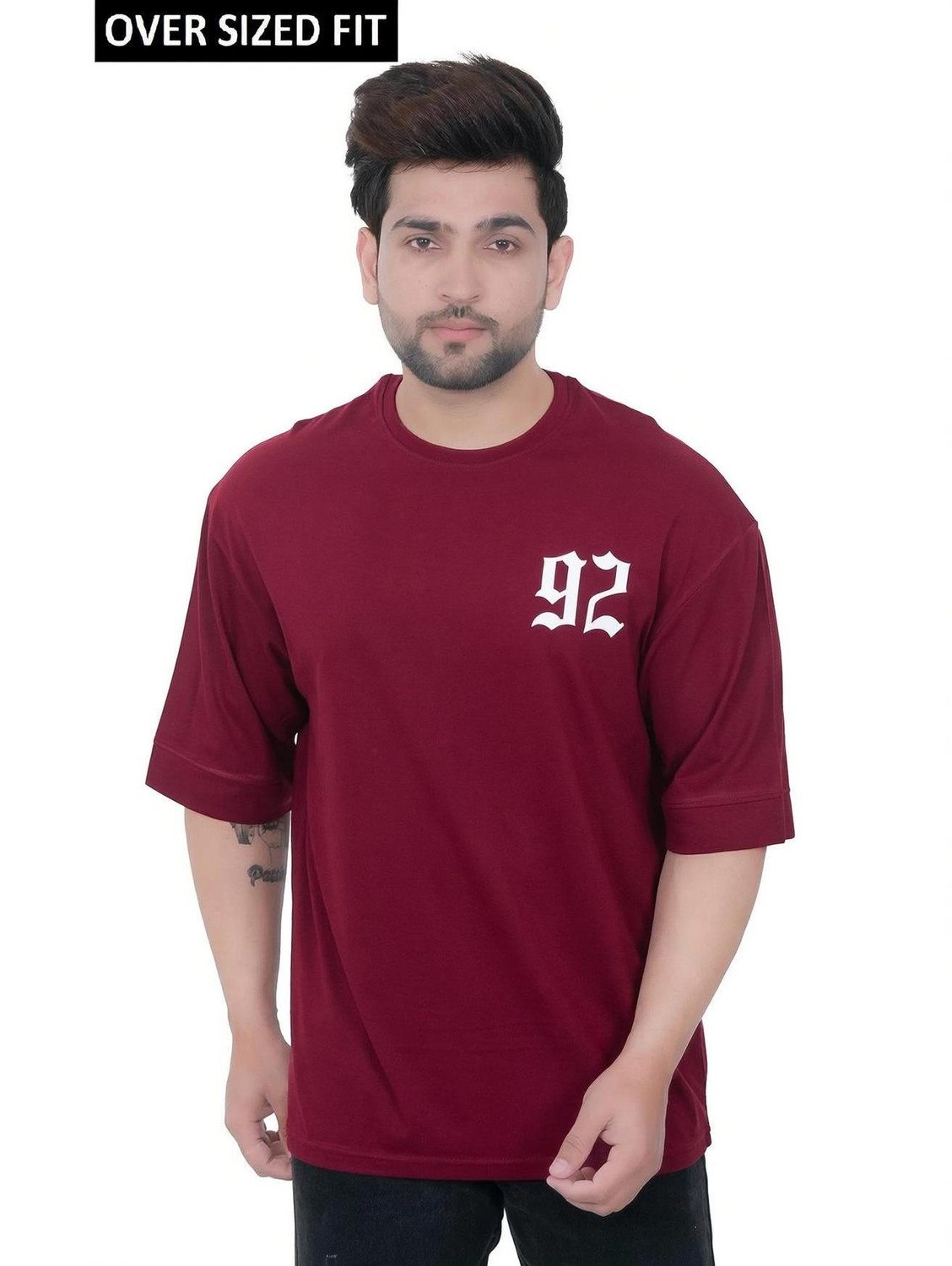 Image of E-MAX Typography Men Round Neck Maroon T-Shirt