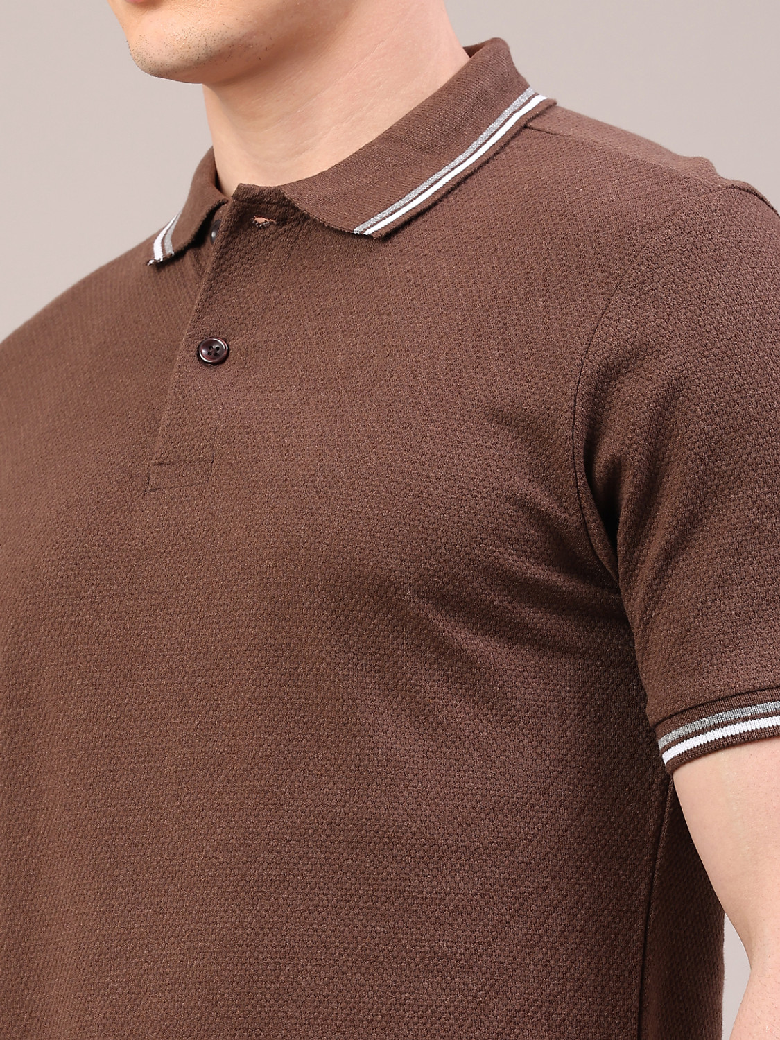 Image of V-MART Self Design Men Polo Neck Brown T-Shirt