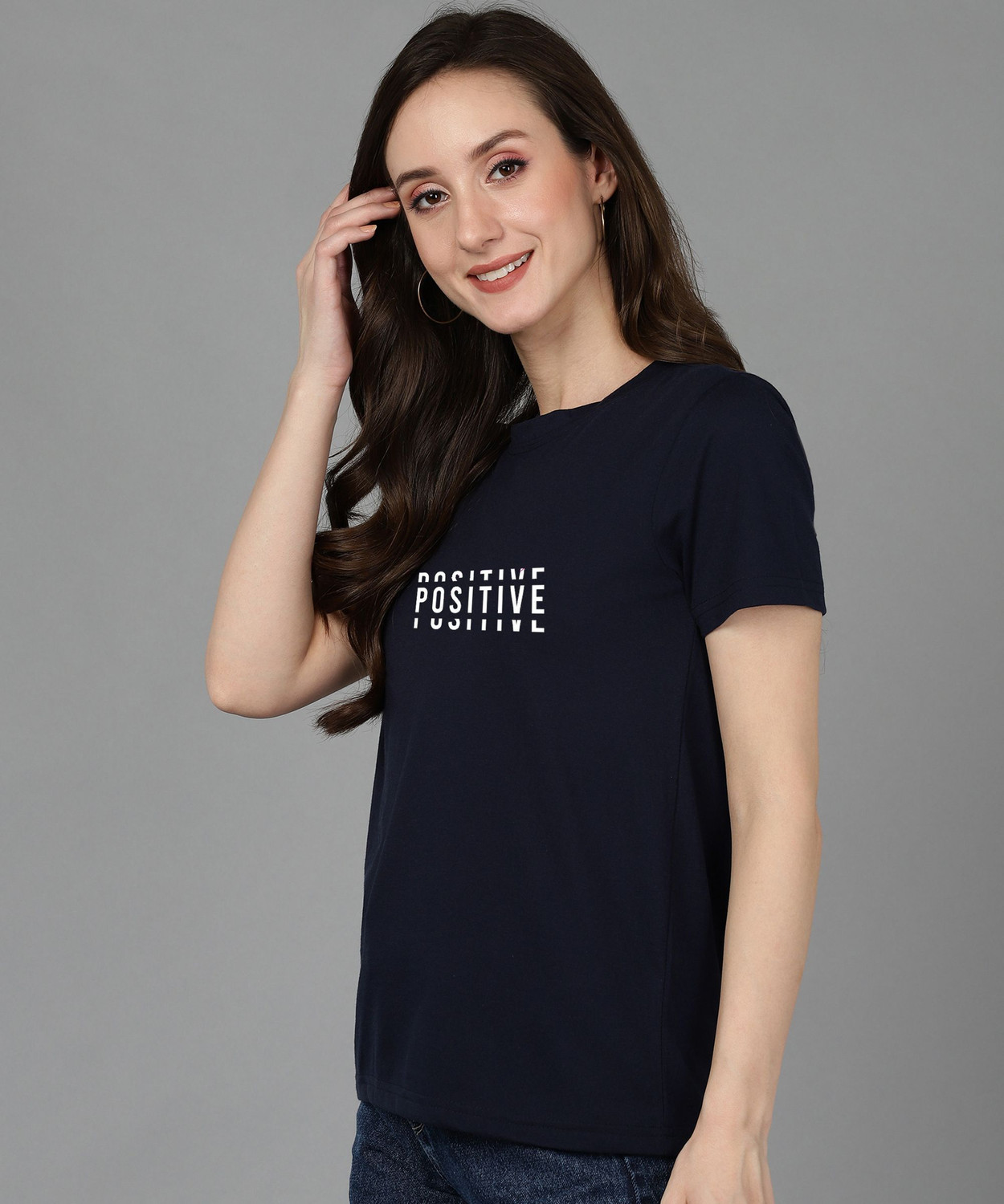 Image of Adyavastram Typography Women Round Neck Blue T-Shirt