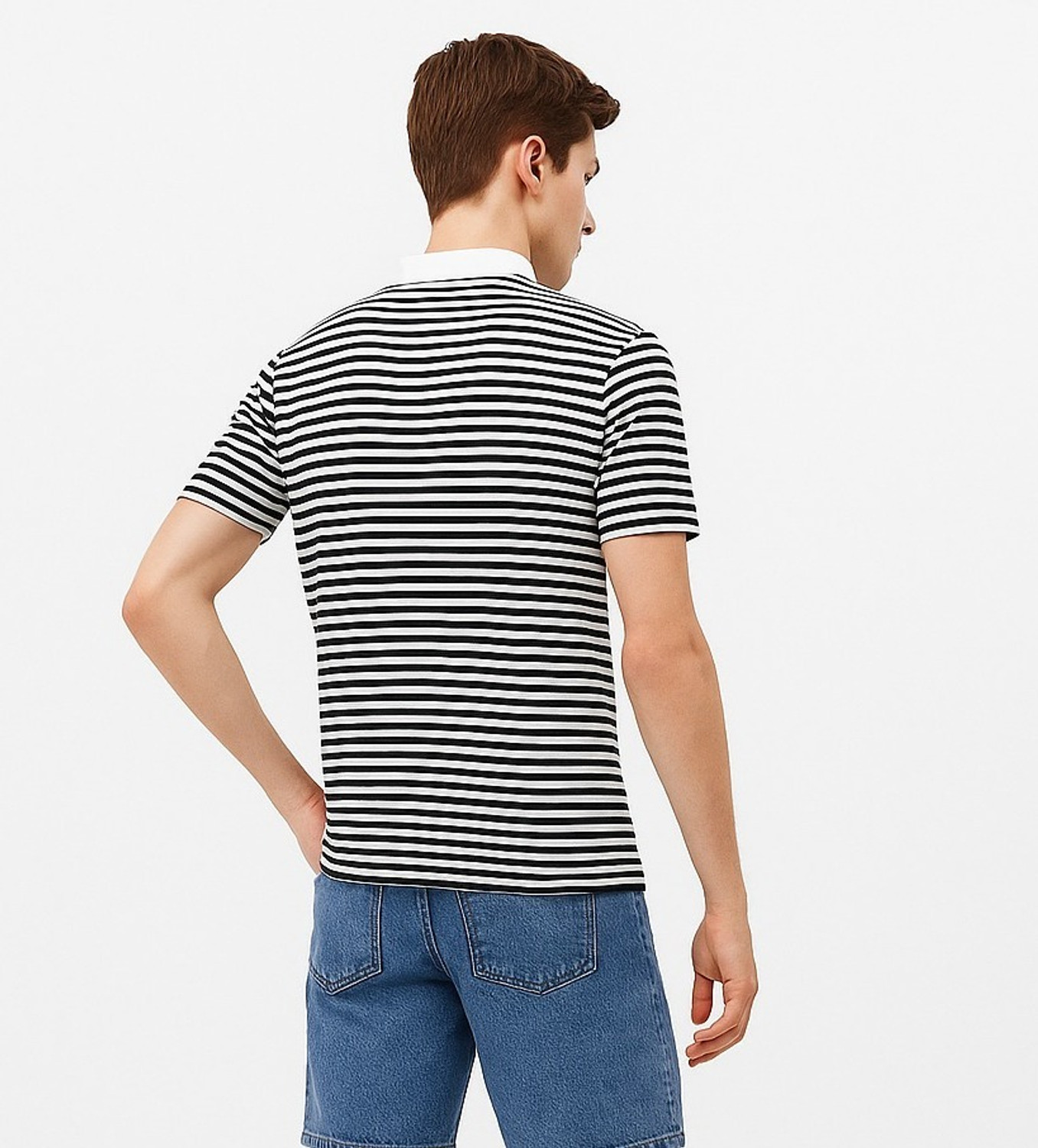 Image of YOUNICK Striped Men Polo Neck Black, White T-Shirt