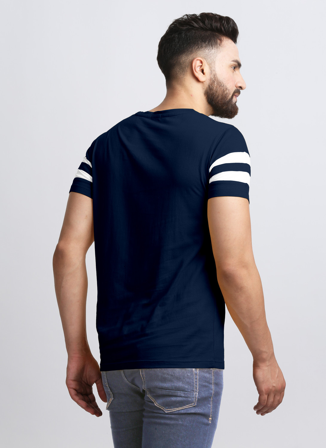 Image of AUSK Striped Men Round Neck Navy Blue, Dark Green T-Shirt