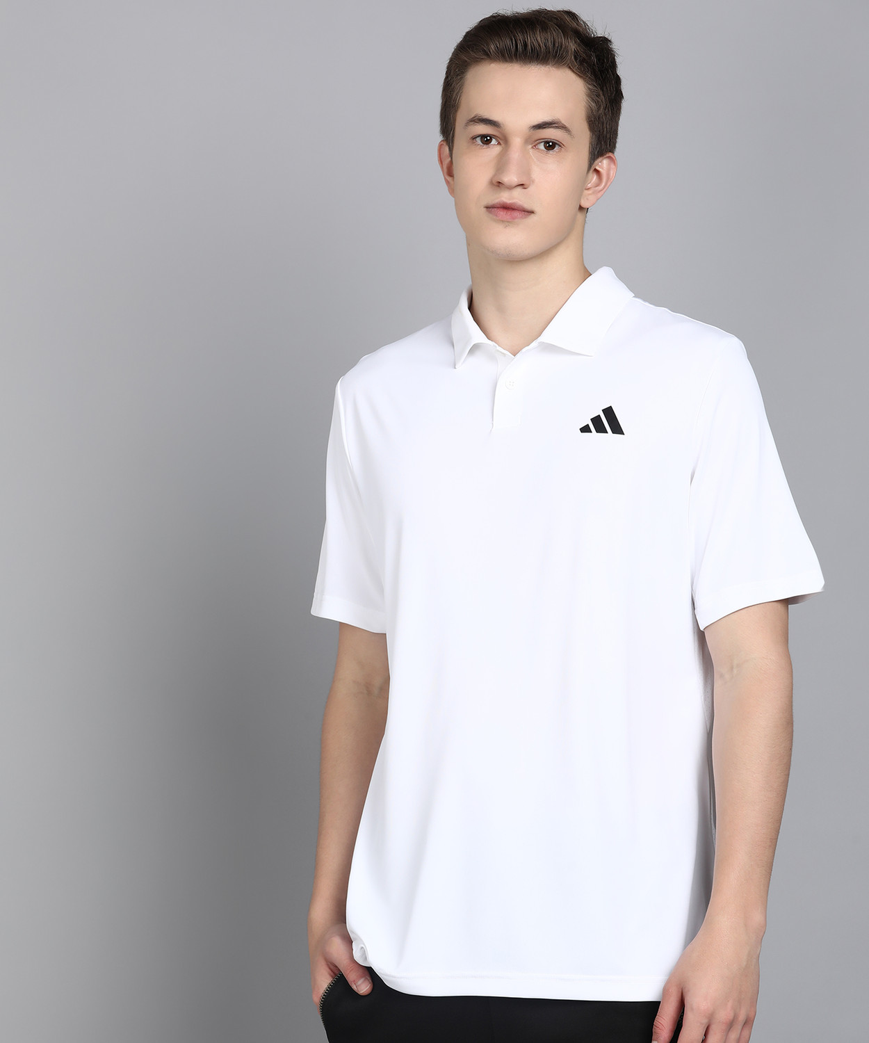 Image of ADIDAS Solid Men Polo Neck White T-Shirt