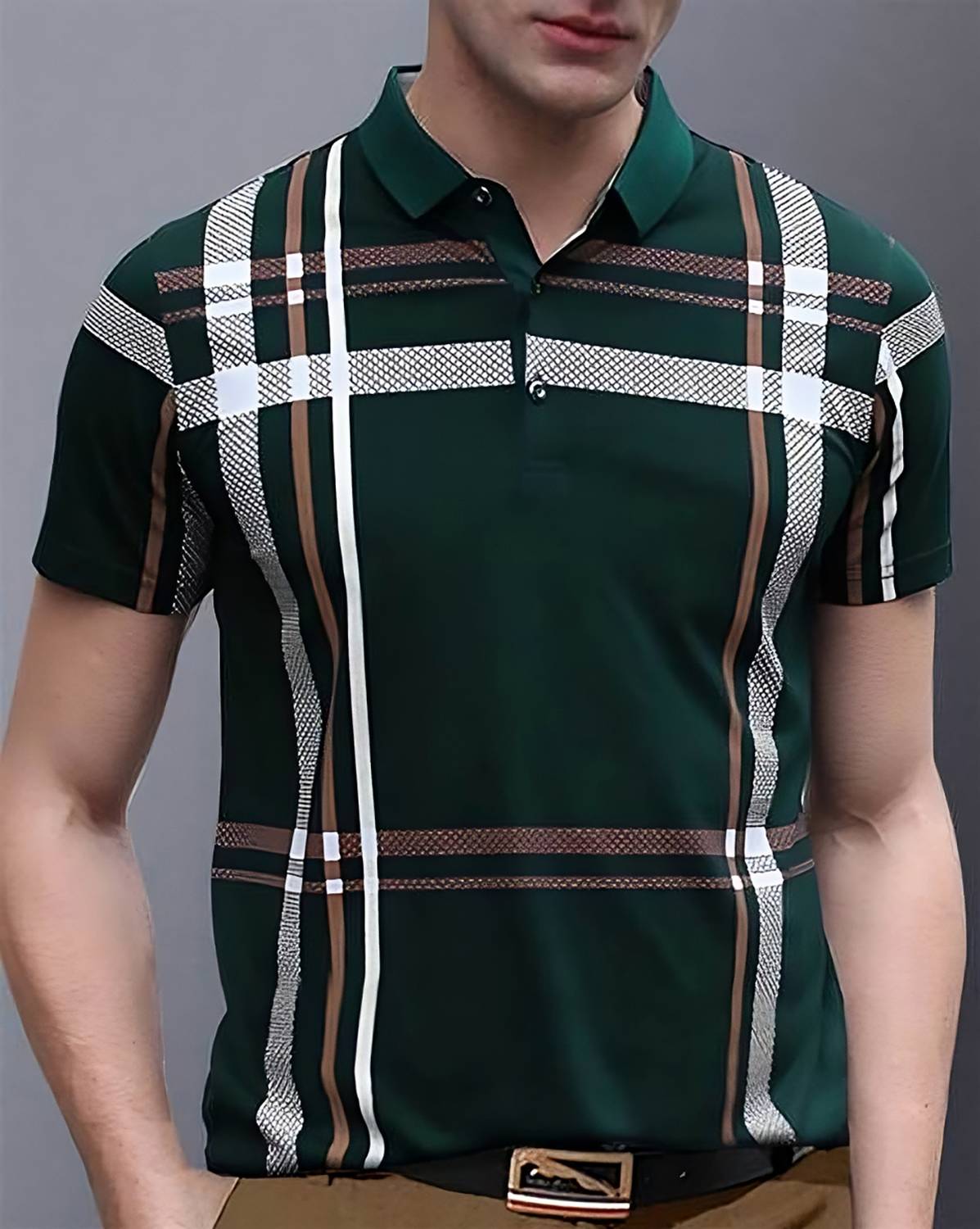 AUSK Men Checkered Polo Neck Cotton Blend Multicolor T-Shirt